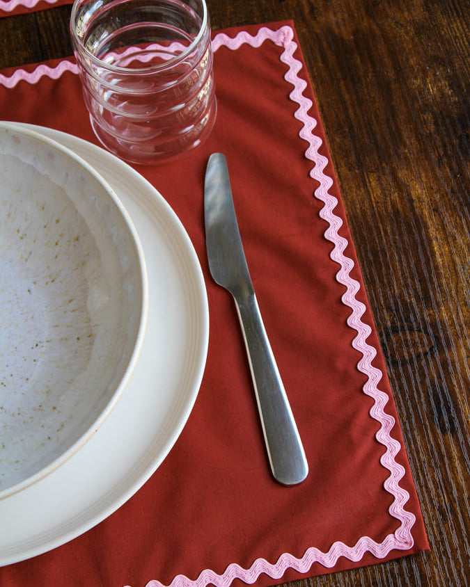 Set de table terracotta et rose wavy en coton - L'Atelier Vague - vue détail