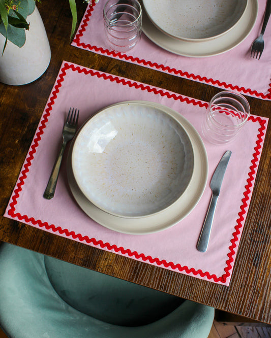 Set de table rose et rouge wavy en coton - L'Atelier Vague
