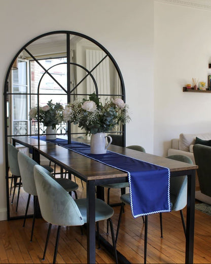 Chemin de table Ondine bleu artisanal en coton - L'Atelier Vague
