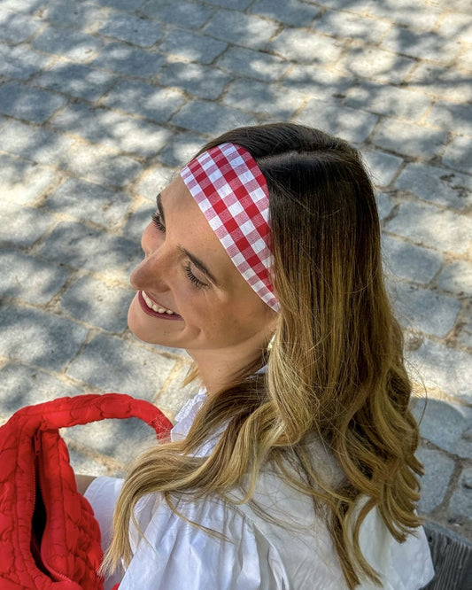 Bandeau vichy rouge et blanc, accessoire cheveux Férias, Fêtes de Bayonne