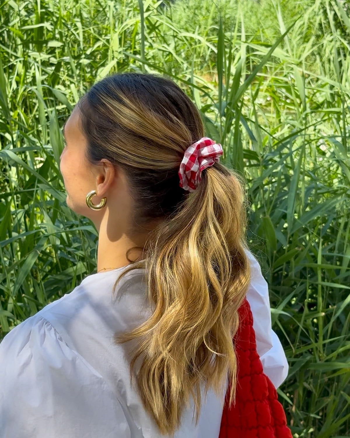 Chouchou vichy rouge et blanc, accessoire cheveux Férias, Fêtes de Bayonne