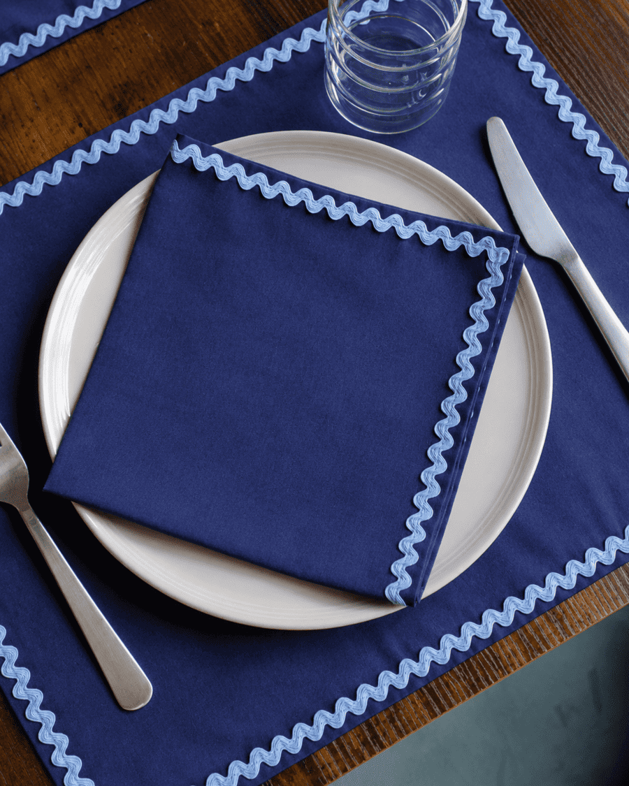 Serviette bleu wavy en coton - L'Atelier Vague