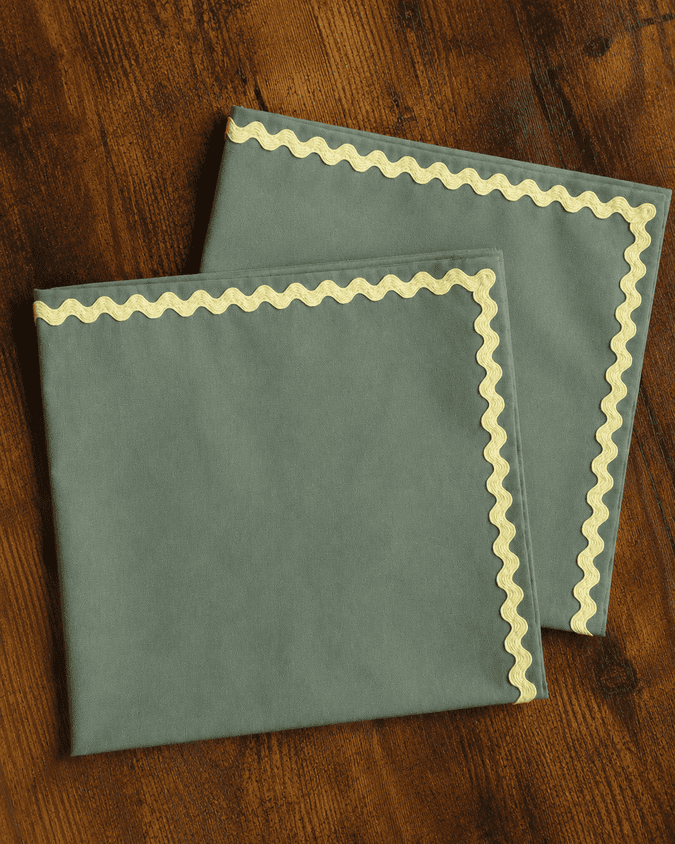 Lot de 2 serviettes vert olive wavy en coton - L'Atelier Vague