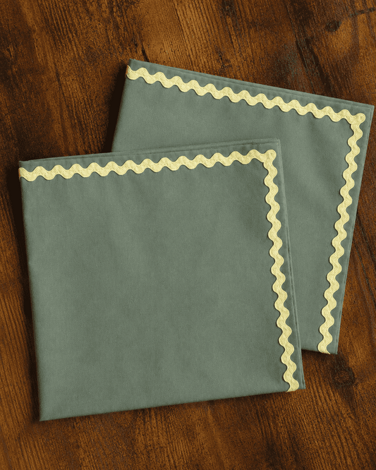 Lot de 2 serviettes vert olive wavy en coton - L'Atelier Vague