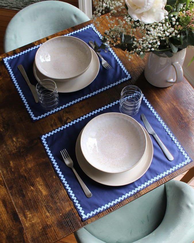 Set de table bleu wavy en coton - L'Atelier Vague - table dressée