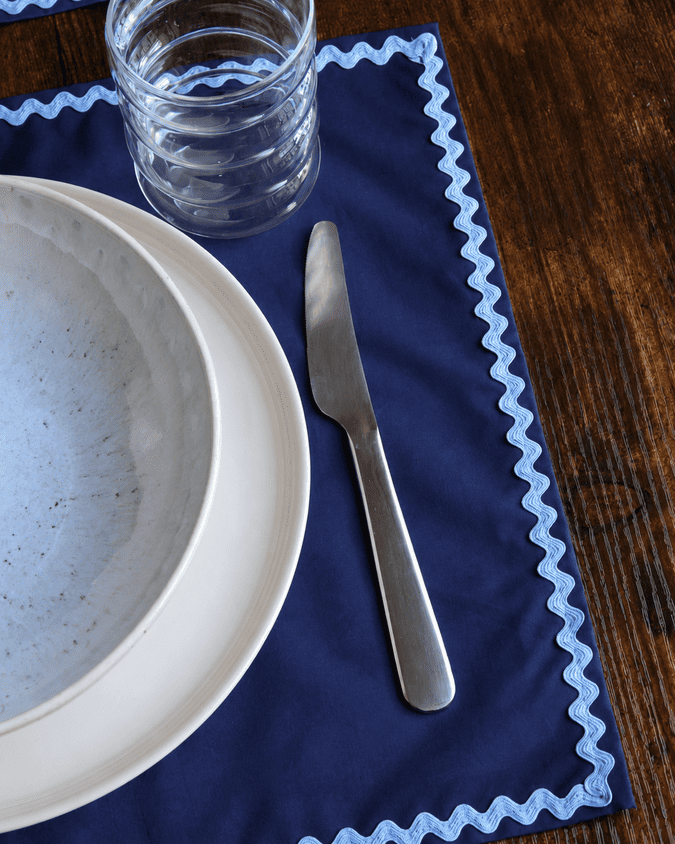 Set de table bleu wavy en coton - L'Atelier Vague - détail croquet wavy
