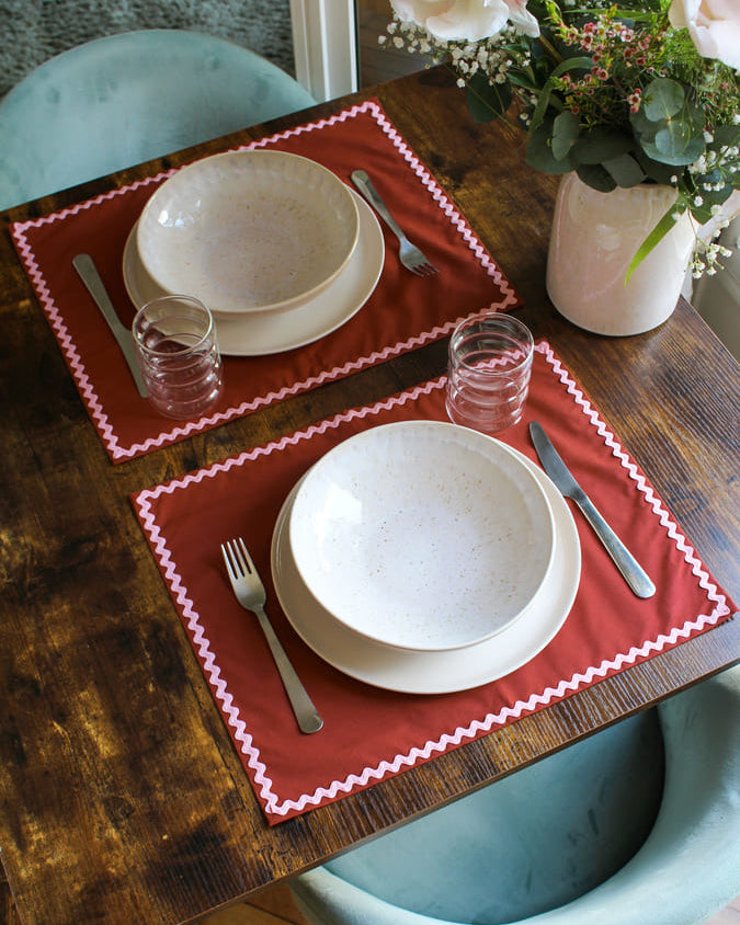 Set de table terracotta et rose  wavy en coton - L'Atelier Vague - table dressée