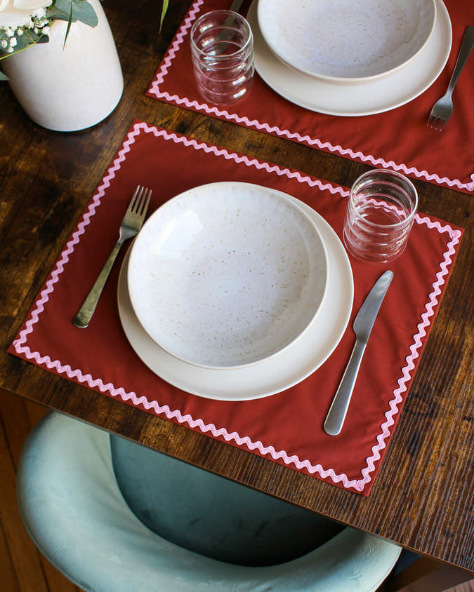 Set de table terracotta et rose  wavy en coton - L'Atelier Vague 