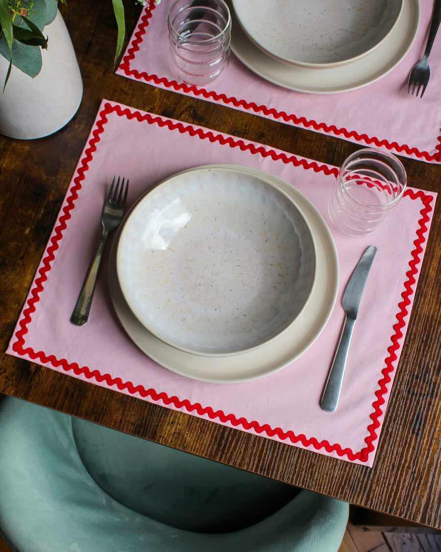 Set de table rose et rouge wavy en coton - L'Atelier Vague 